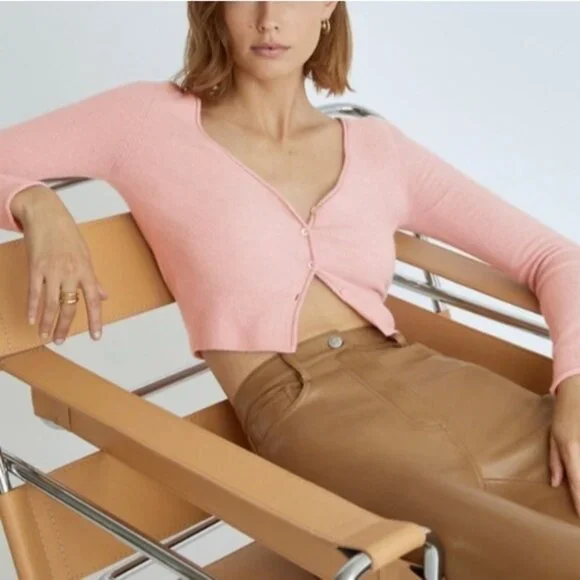 WILFRED Santorini Cardigan Sweater Cashmere Wool Dawn Pink M Medium Aritzia - Picture 3 of 16